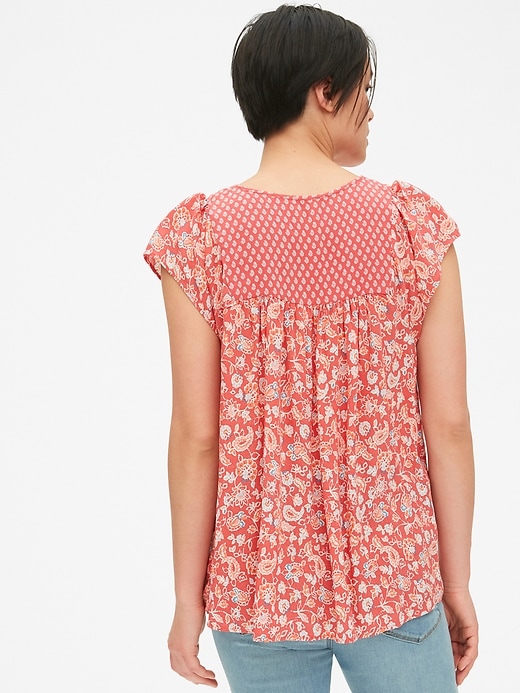 2 of 8 showing, with the color red floral of product Mix-Print Flutter Sleeve Smock Top