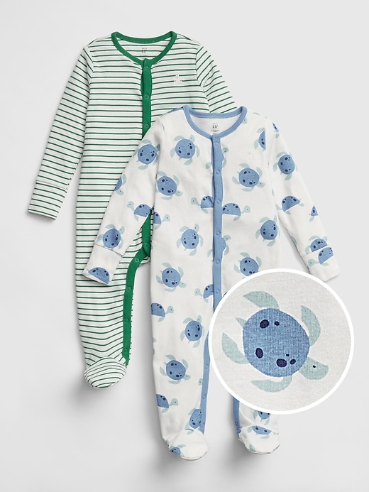 View large product image 1 of 2. Baby Turtle Stripe Footed One-Piece (2-Pack)