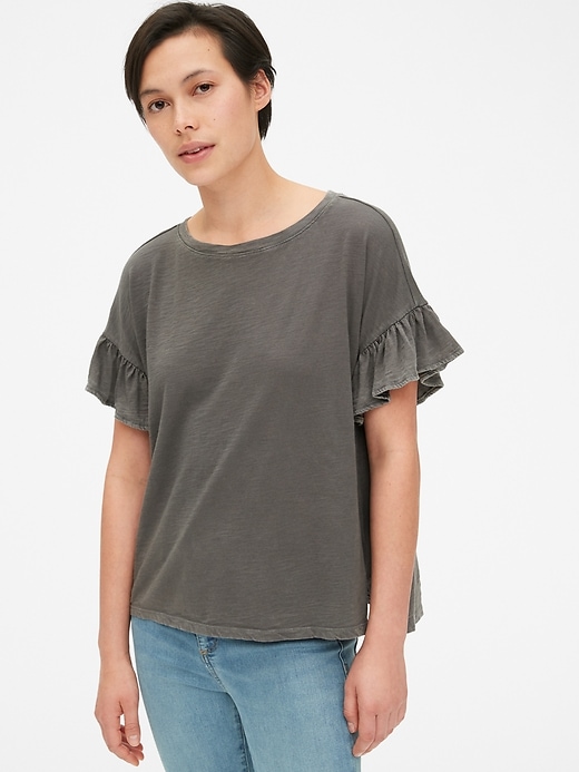 Image number 1 showing, Soft Slub Ruffle Sleeve T-Shirt