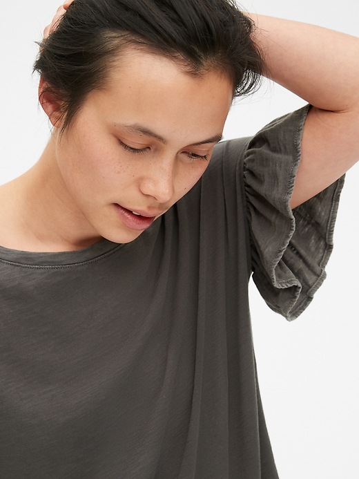 Image number 5 showing, Soft Slub Ruffle Sleeve T-Shirt