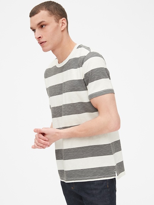 1 of 8 showing, with the color grey stripe of product Vintage Slub Jersey Stripe Crewneck T-Shirt