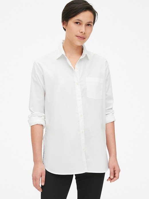 1 of 8 showing, with the color optic white of product Cross-Button Boyfriend Shirt