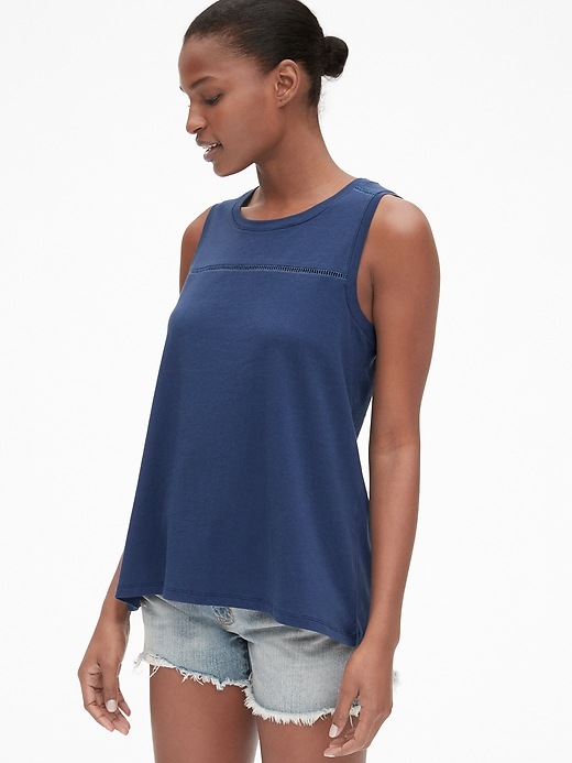 1 of 8 showing, with the color comet blue of product Eyelet Lace-Insert Tank Top