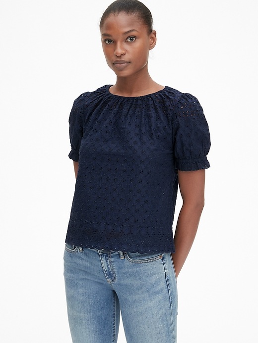 Image number 7 showing, Eyelet Embroidered Puff Sleeve Top