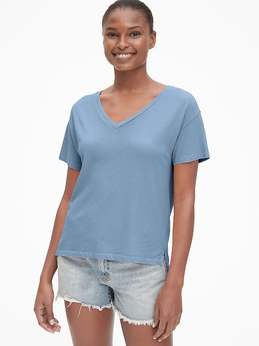 View large product image 1 of 1. Drop Shoulder V-Neck T-Shirt