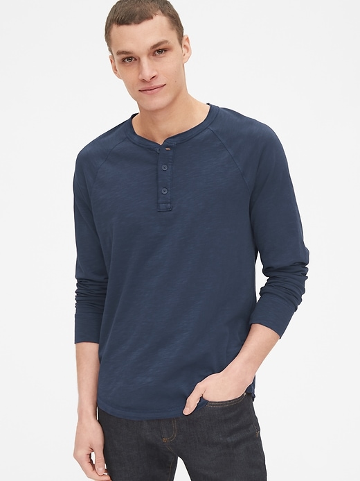 1 of 8 showing, with the color tapestry navy of product Vintage Slub Jersey Long Sleeve Henley