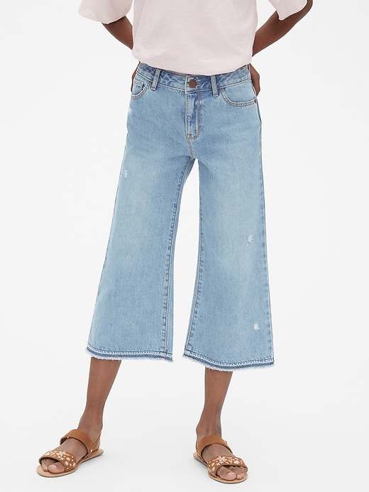 Image number 2 showing, Kids High Rise Crop Wide-Leg Jeans