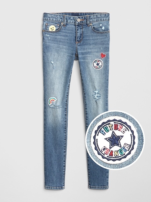 Image number 1 showing, Kids Embroidered Patch Super Skinny Jeans with Fantastiflex