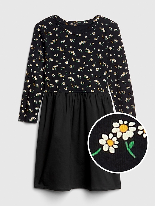 1 of 8 showing, with the color true black of product Kids Floral Mix-Fabric Dress