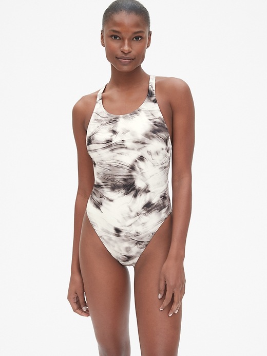 Image number 1 showing, Racerback Print One-Piece Suit