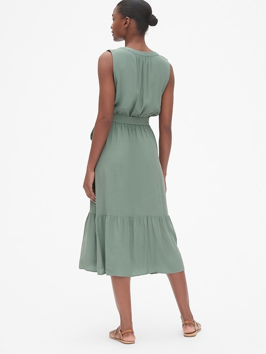 Image number 2 showing, Split-Neck Tiered Midi Dress