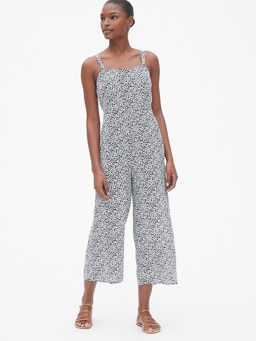 1 of 8 showing, with the color navy floral of product Floral Square-Neck Cami Wide-Leg Jumpsuit