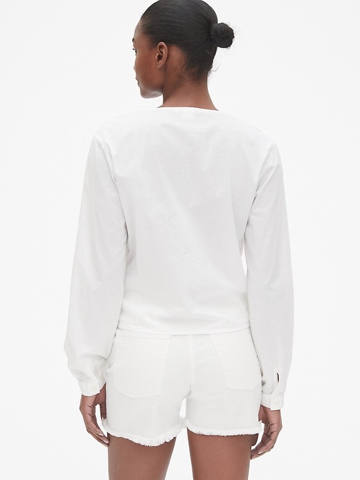 2 of 8 showing, with the color optic white of product Long Sleeve Wrap Blouse in Poplin