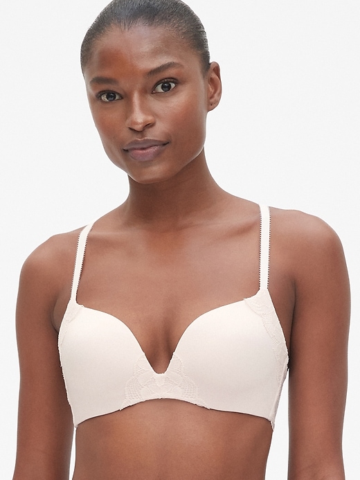 1 of 8 showing, with the color rose light pink of product Pretty Lace Wireless Uplift Bra