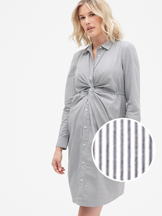 View large product image 1 of 1. Maternity Twist-Front Shirtdress in Poplin