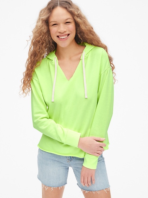 Image number 1 showing, Split-Neck Pullover Hoodie Sweatshirt in French Terry