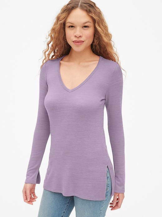 1 of 8 showing, with the color purple of product Softspun Long Sleeve V-Neck Top