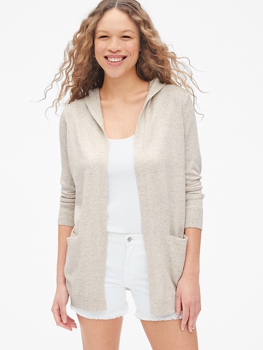 3781 Grey Hi-Low Split Sleeve Hooded Cardigan 