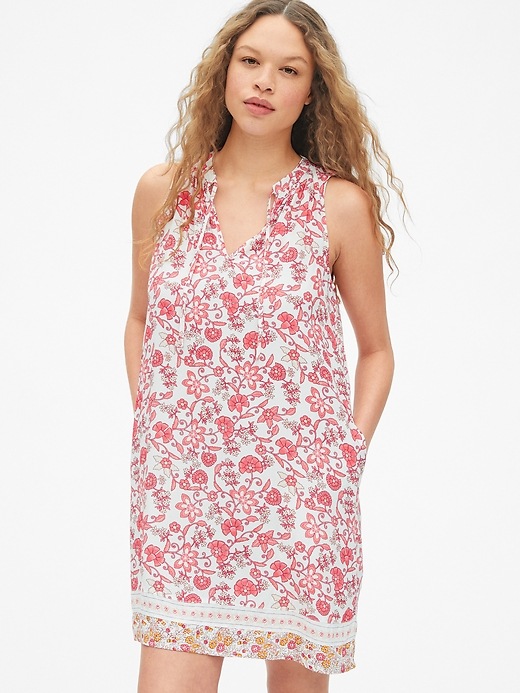 Image number 1 showing, Mix-Print Sleeveless Tie-Neck Swing Dress