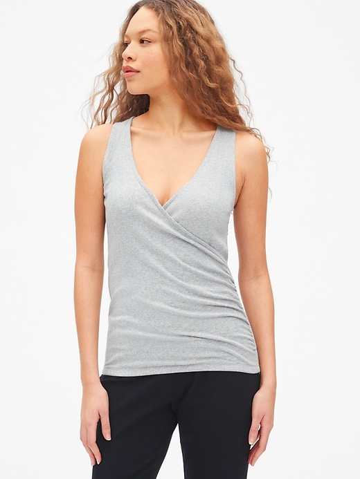 1 of 8 showing, with the color heather grey of product Maternity Crossover Nursing Tank Top