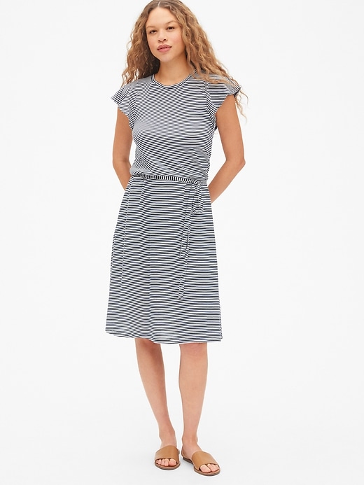 View large product image 1 of 1. Stripe Flutter Sleeve Midi Dress