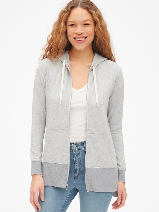 View large product image 1 of 1. Full-Zip Tunic Hoodie
