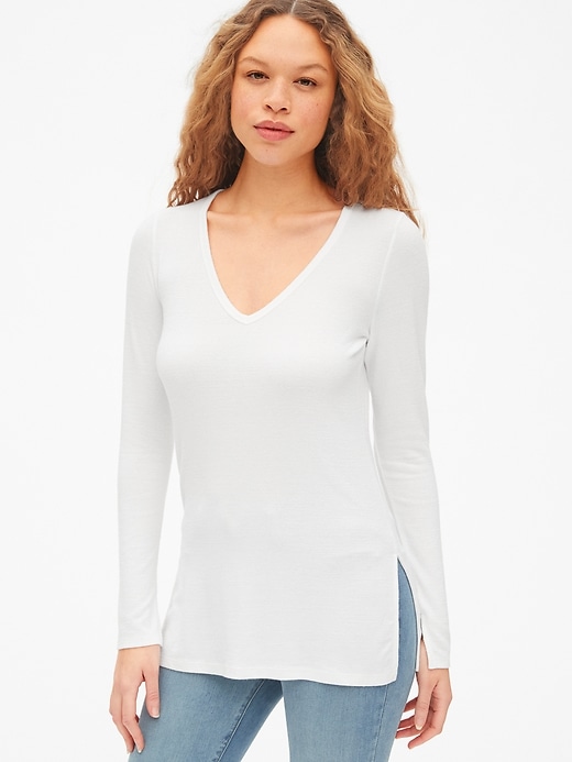 1 of 8 showing, with the color white of product Softspun Long Sleeve V-Neck Top