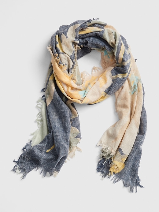 View large product image 1 of 1. Oblong Print Fringe Scarf