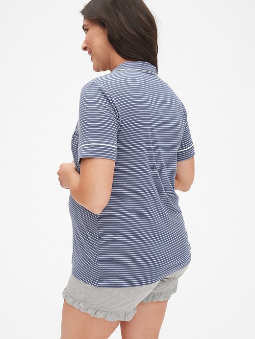 2 of 8 showing, with the color blue white stripe of product Maternity Button-Front Sleep Top in Modal