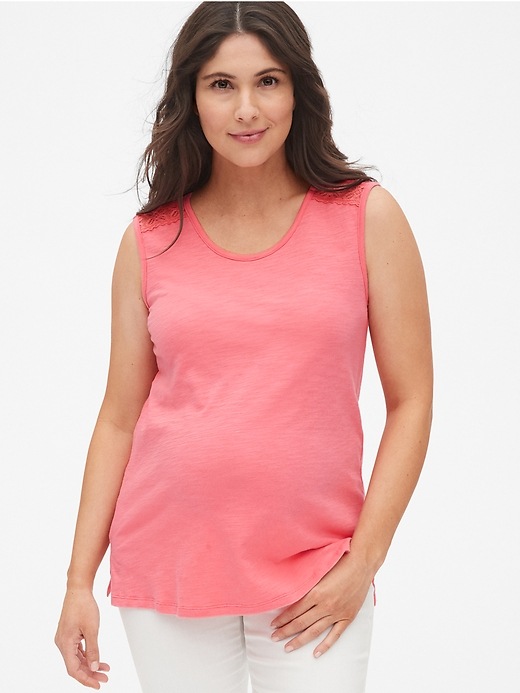 Image number 1 showing, Maternity Lace-Trim Tank Top in Slub Jersey