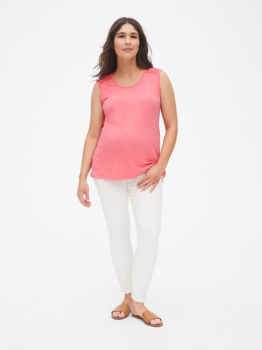 Image number 3 showing, Maternity Lace-Trim Tank Top in Slub Jersey