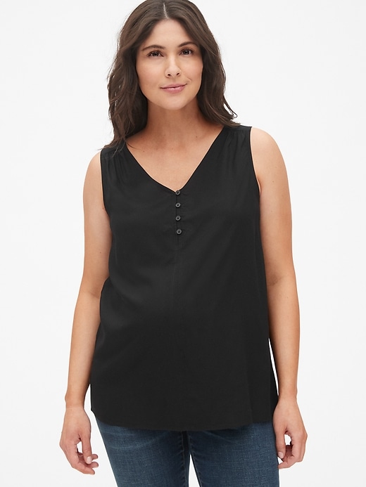 1 of 8 showing, with the color true black of product Maternity Button-Front Tank Top
