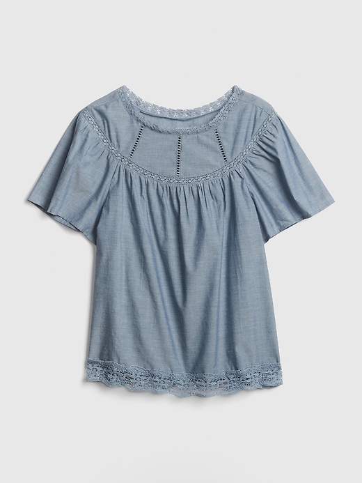 Image number 6 showing, Lace-Trim Chambray Flutter Sleeve Blouse
