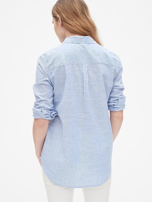 2 of 8 showing, with the color blue stripe of product Boyfriend Stripe Popover Shirt