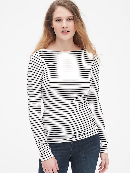 Image number 7 showing, Modern Stripe Long Sleeve Boatneck T-Shirt