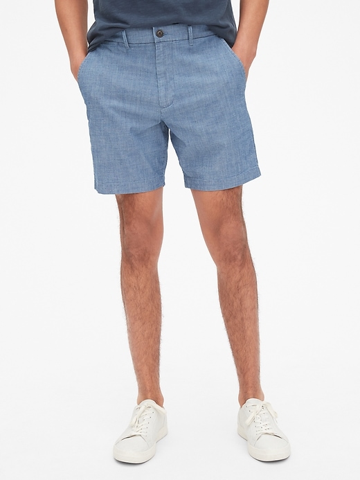 1 of 8 showing, with the color chambray of product 7" Vintage Khaki Shorts with GapFlex