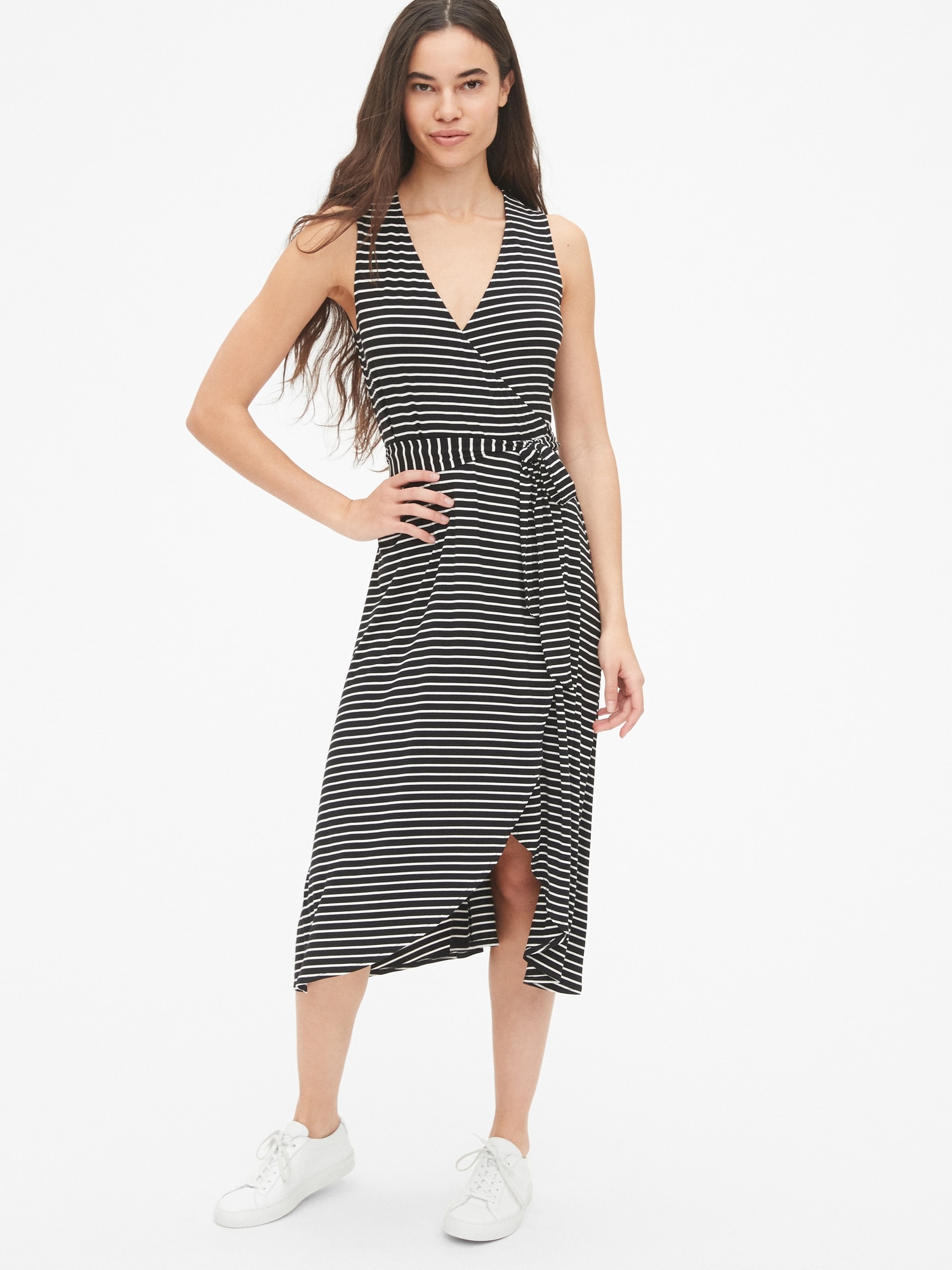 Sleeveless Knit Wrap Midi Dress Gap