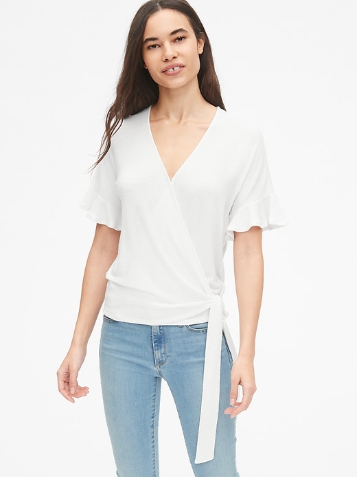 View large product image 1 of 1. Softspun Flutter Sleeve Wrap Top