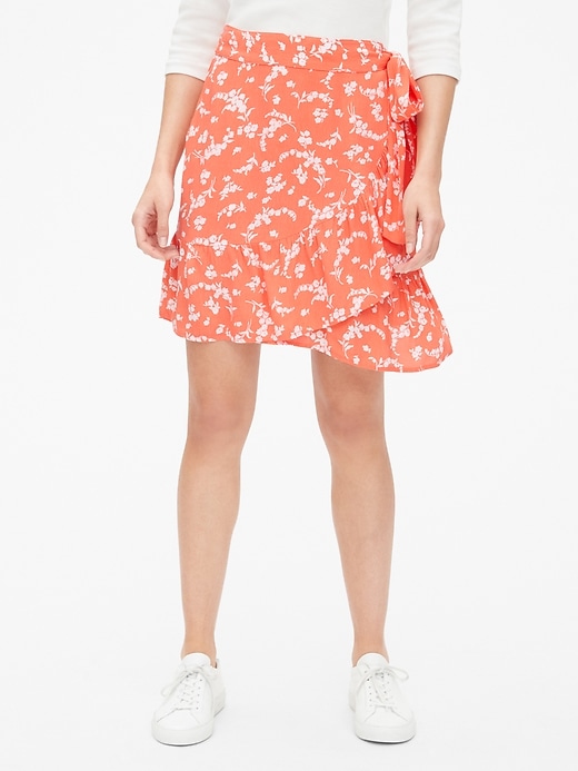 Image number 1 showing, Print Ruffle Wrap Mini Skirt