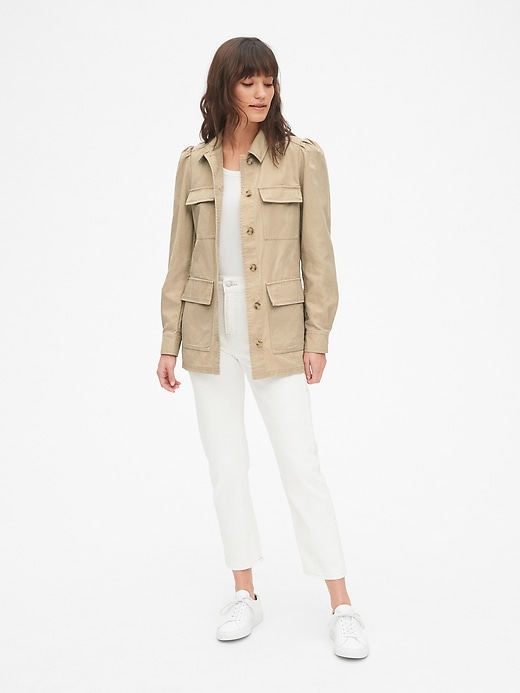 Image number 3 showing, Puff Sleeve Utility Jacket in Linen-Cotton