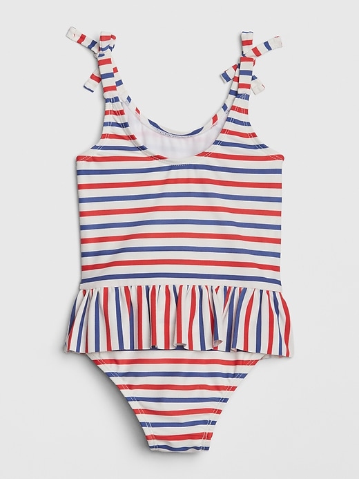 2 of 8 showing, with the color pure red stripe of product Toddler Print Swim One-Piece