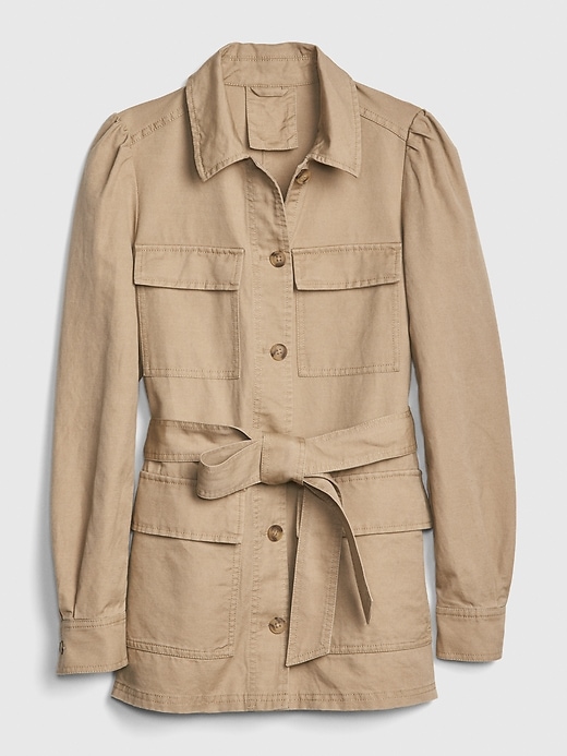 Image number 6 showing, Puff Sleeve Utility Jacket in Linen-Cotton