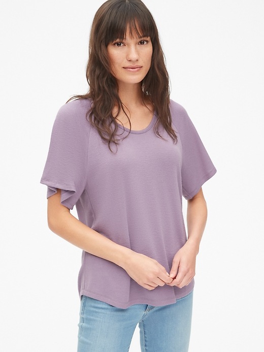 1 of 8 showing, with the color purple of product Softspun Flounce Sleeve T-Shirt