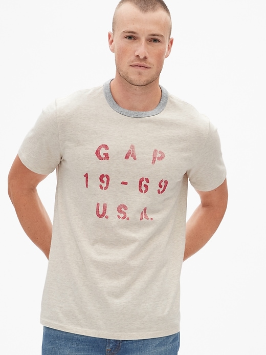 1 of 8 showing, with the color oatmeal heather of product Logo Short Sleeve Crewneck T-Shirt