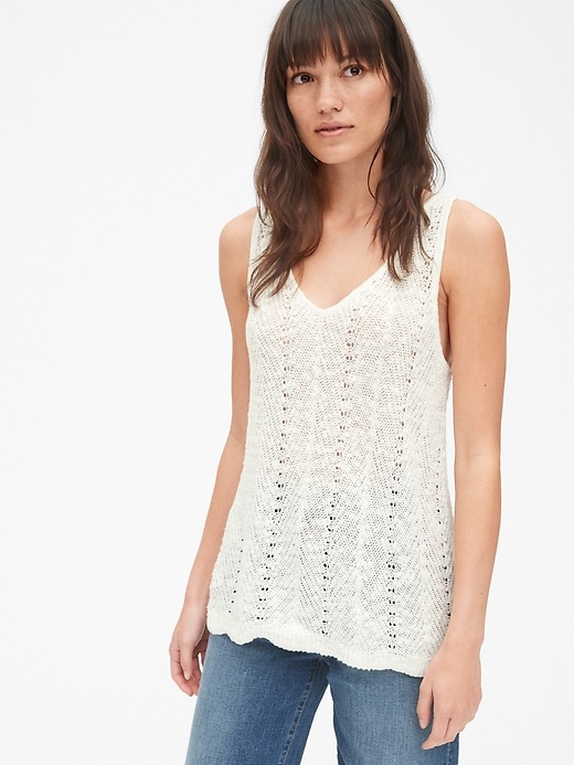 View large product image 1 of 1. V-Neck Sweater Tank Top in Linen-Cotton