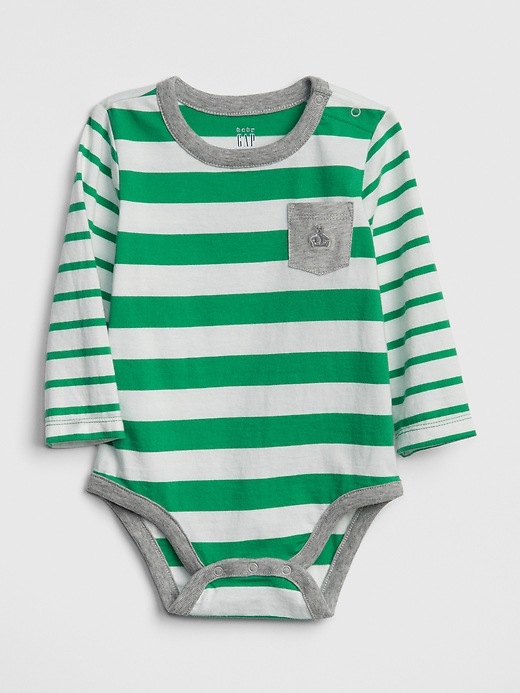 View large product image 1 of 1. Baby Stripe Pocket Long Sleeve Bodysuit