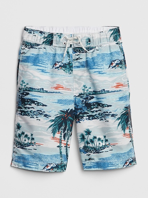 View large product image 1 of 1. Kids Print Swim Board Shorts