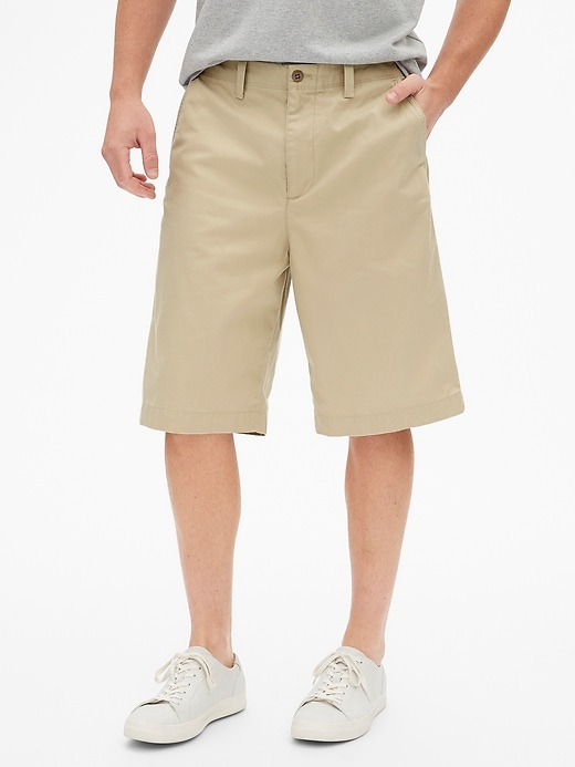 1 of 8 showing, with the color iconic khaki of product 12" Wide-Leg Khaki Shorts