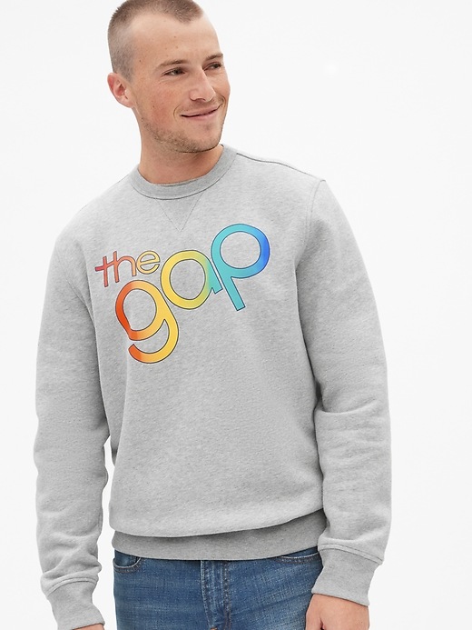 1 of 8 showing, with the color heather grey of product Gap + Pride Logo Crewneck Sweatshirt