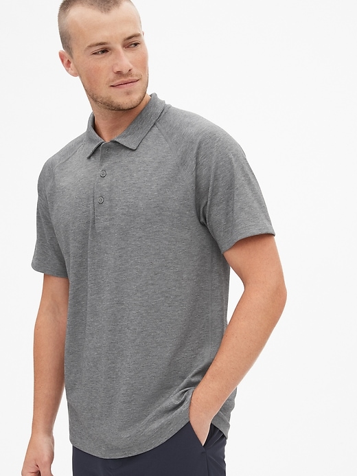 1 of 8 showing, with the color grey heather of product GapFit Breathe Pique Polo Shirt